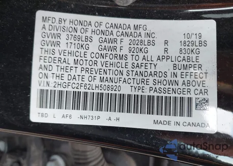 2020 Honda Civic Lx from USA, damaged, VIN 2HGFC2F62LH508920